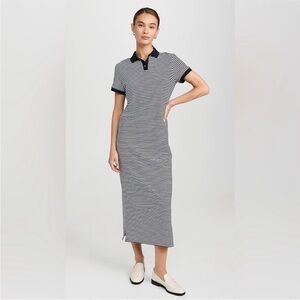 Theory Striped Polo Short Sleeve Midi T-Shirt Dress in Navy/White Stripe